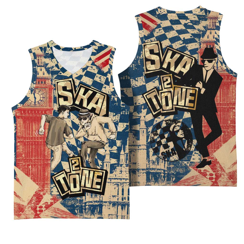 Ska 2 Tone Basketball Jersey Big Ben Dance Two Tone Blue Checkerboard - Wonder Print Shop