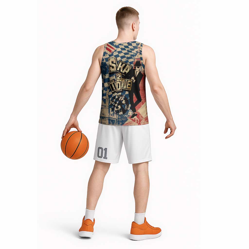Ska 2 Tone Basketball Jersey Big Ben Dance Two Tone Blue Checkerboard - Wonder Print Shop
