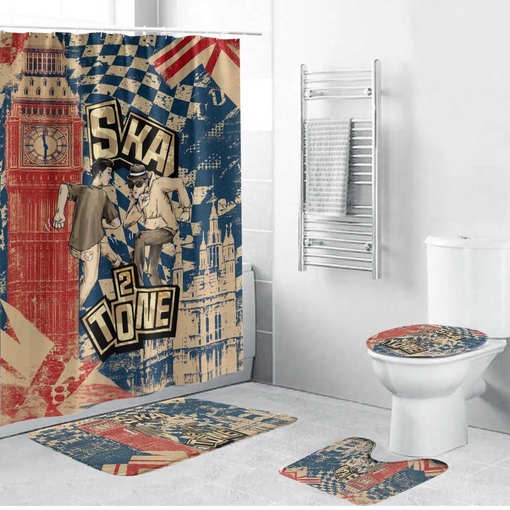 Ska 2 Tone Bathroom Set Big Ben Dance Two Tone Blue Checkerboard - Wonder Print Shop