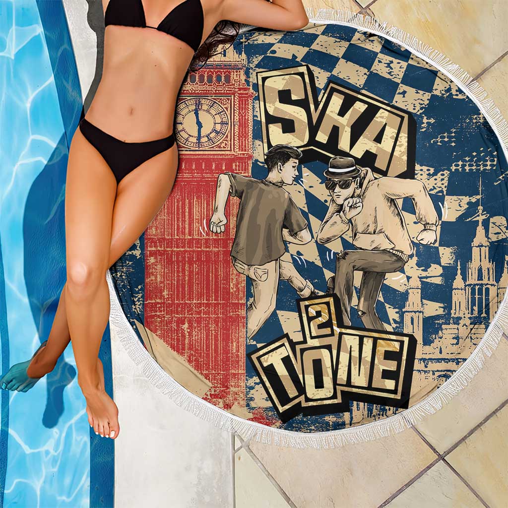 Ska 2 Tone Beach Blanket Big Ben Dance Two Tone Blue Checkerboard - Wonder Print Shop