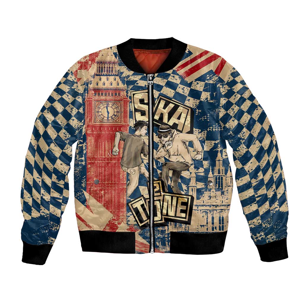 Ska 2 Tone Bomber Jacket Big Ben Dance Two Tone Blue Checkerboard - Wonder Print Shop