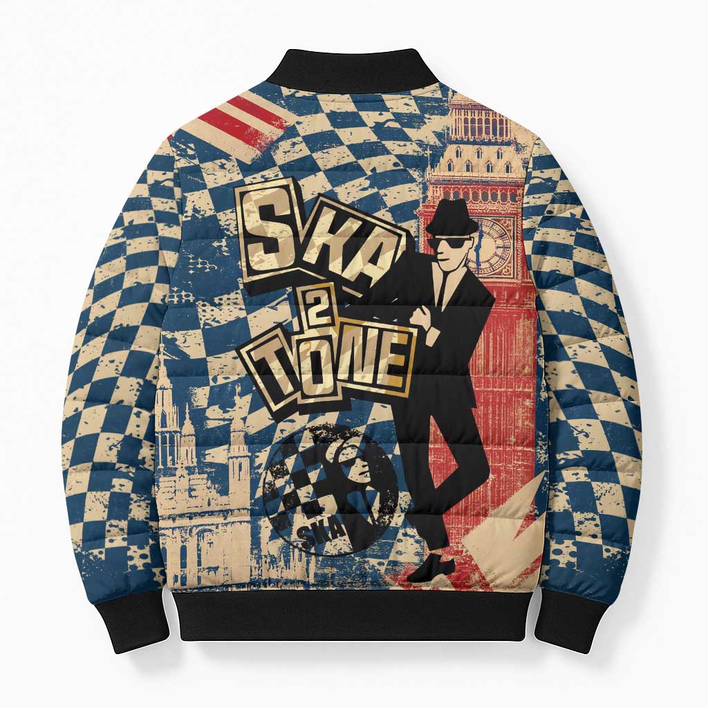 Ska 2 Tone Bomber Puffer Jacket Big Ben Dance Two Tone Blue Checkerboard - Wonder Print Shop