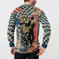 Ska 2 Tone Button Sweatshirt Big Ben Dance Two Tone Blue Checkerboard - Wonder Print Shop