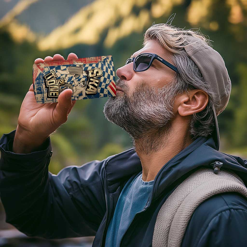 Ska 2 Tone 4 in 1 Can Cooler Tumbler Big Ben Dance Two Tone Blue Checkerboard - Wonder Print Shop