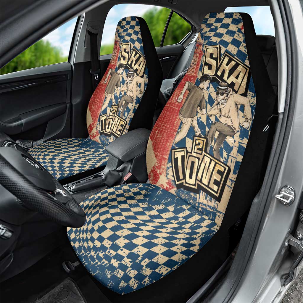 Ska 2 Tone Car Seat Cover Big Ben Dance Two Tone Blue Checkerboard - Wonder Print Shop