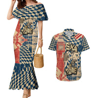 Ska 2 Tone Couples Matching Mermaid Dress and Hawaiian Shirt Big Ben Dance Two Tone Blue Checkerboard - Wonder Print Shop
