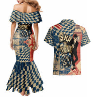 Ska 2 Tone Couples Matching Mermaid Dress and Hawaiian Shirt Big Ben Dance Two Tone Blue Checkerboard - Wonder Print Shop