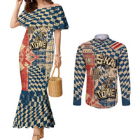 Ska 2 Tone Couples Matching Mermaid Dress and Long Sleeve Button Shirt Big Ben Dance Two Tone Blue Checkerboard - Wonder Print Shop