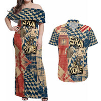 Ska 2 Tone Couples Matching Off Shoulder Maxi Dress and Hawaiian Shirt Big Ben Dance Two Tone Blue Checkerboard - Wonder Print Shop