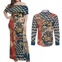 Ska 2 Tone Couples Matching Off Shoulder Maxi Dress and Long Sleeve Button Shirt Big Ben Dance Two Tone Blue Checkerboard - Wonder Print Shop