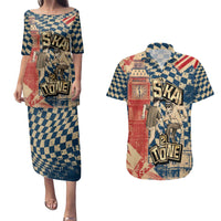 Ska 2 Tone Couples Matching Puletasi and Hawaiian Shirt Big Ben Dance Two Tone Blue Checkerboard - Wonder Print Shop