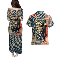Ska 2 Tone Couples Matching Puletasi and Hawaiian Shirt Big Ben Dance Two Tone Blue Checkerboard - Wonder Print Shop