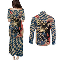 Ska 2 Tone Couples Matching Puletasi and Long Sleeve Button Shirt Big Ben Dance Two Tone Blue Checkerboard - Wonder Print Shop