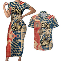 Ska 2 Tone Couples Matching Short Sleeve Bodycon Dress and Hawaiian Shirt Big Ben Dance Two Tone Blue Checkerboard - Wonder Print Shop
