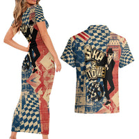 Ska 2 Tone Couples Matching Short Sleeve Bodycon Dress and Hawaiian Shirt Big Ben Dance Two Tone Blue Checkerboard - Wonder Print Shop