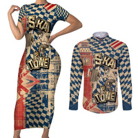 Ska 2 Tone Couples Matching Short Sleeve Bodycon Dress and Long Sleeve Button Shirt Big Ben Dance Two Tone Blue Checkerboard - Wonder Print Shop
