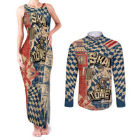 Ska 2 Tone Couples Matching Tank Maxi Dress and Long Sleeve Button Shirt Big Ben Dance Two Tone Blue Checkerboard - Wonder Print Shop