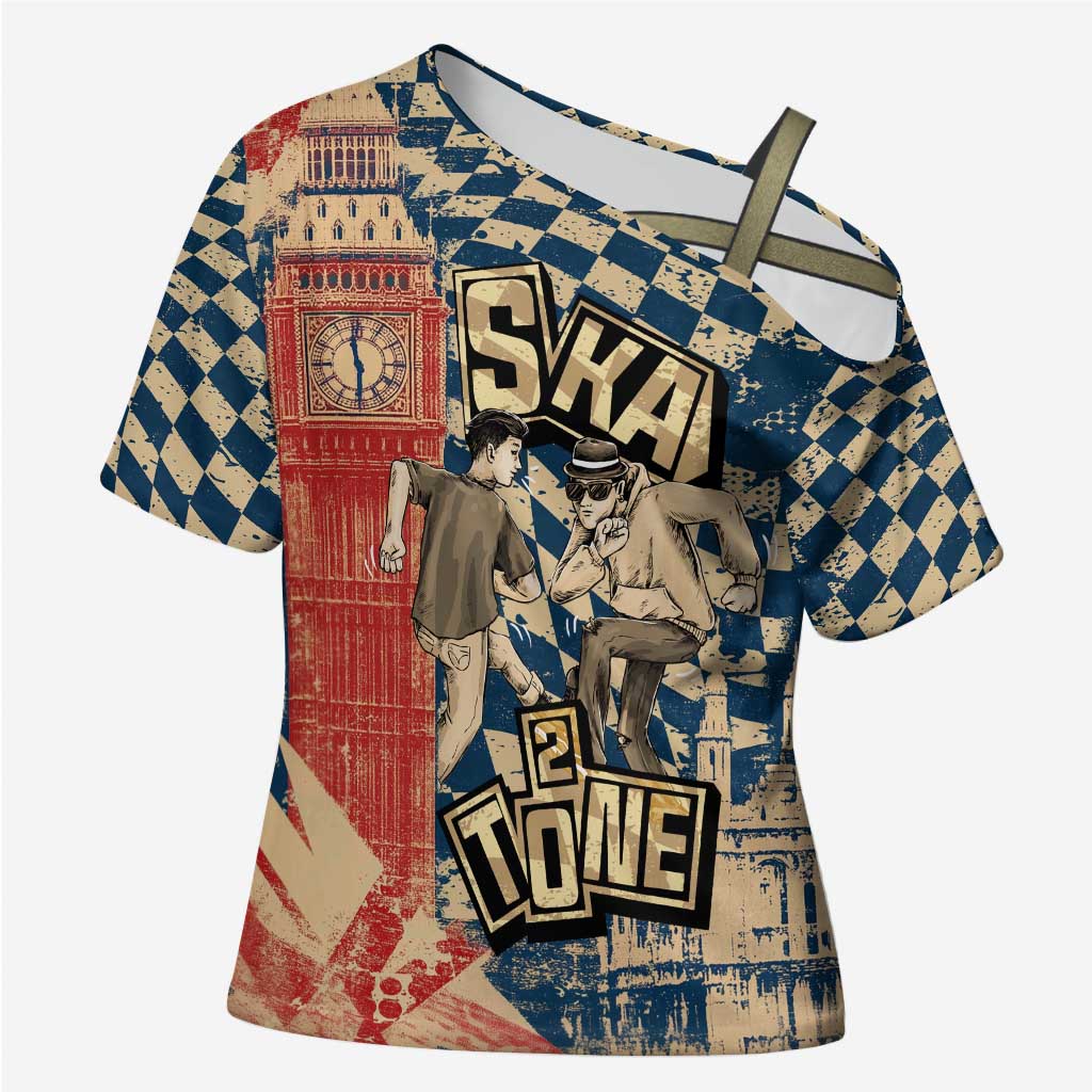 Ska 2 Tone Cross Shoulder Shirt Big Ben Dance Two Tone Blue Checkerboard - Wonder Print Shop