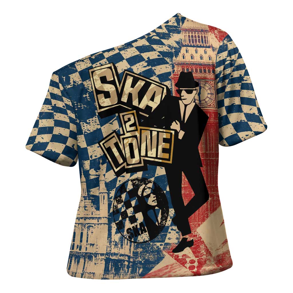 Ska 2 Tone Cross Shoulder Shirt Big Ben Dance Two Tone Blue Checkerboard - Wonder Print Shop