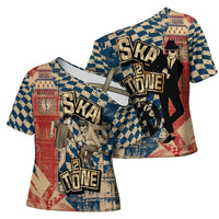 Ska 2 Tone Cross Shoulder Shirt Big Ben Dance Two Tone Blue Checkerboard - Wonder Print Shop