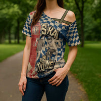 Ska 2 Tone Cross Shoulder Shirt Big Ben Dance Two Tone Blue Checkerboard - Wonder Print Shop