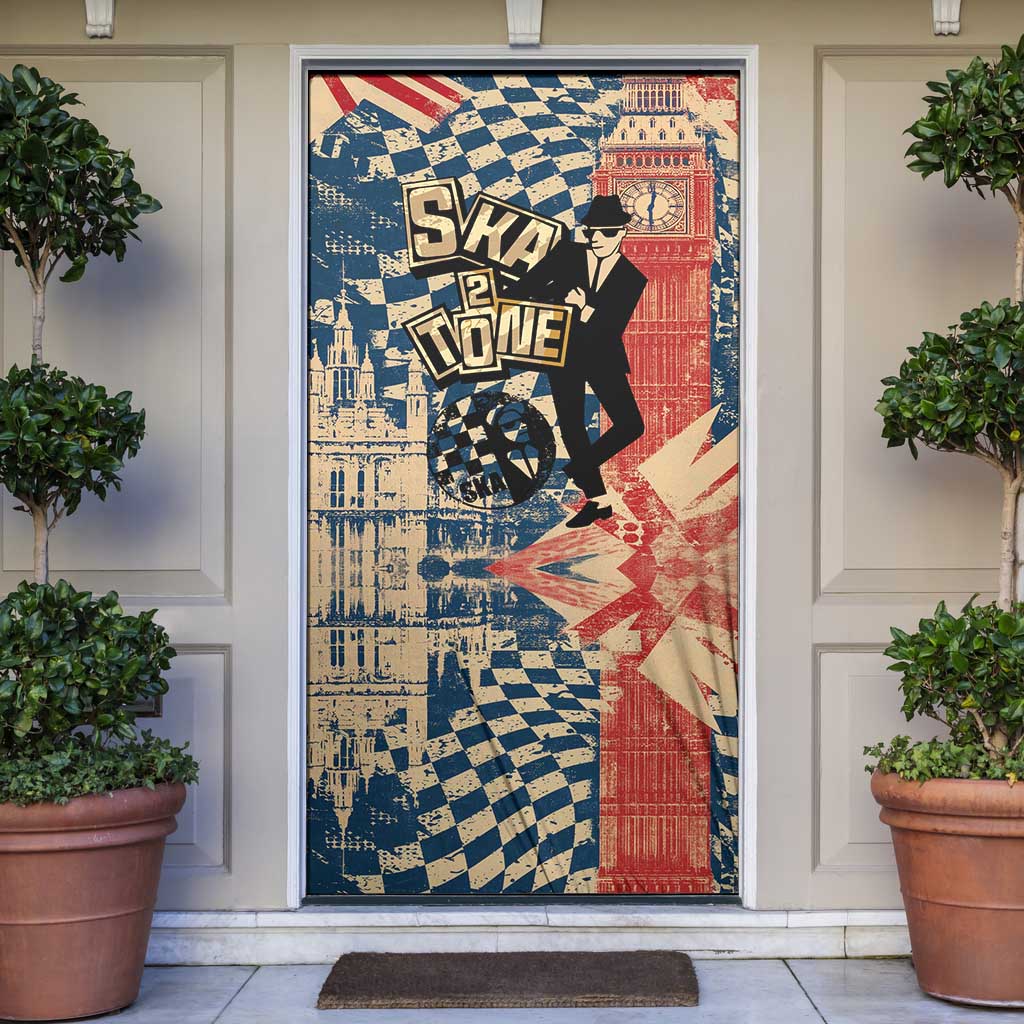 Ska 2 Tone Door Cover Big Ben Dance Two Tone Blue Checkerboard - Wonder Print Shop