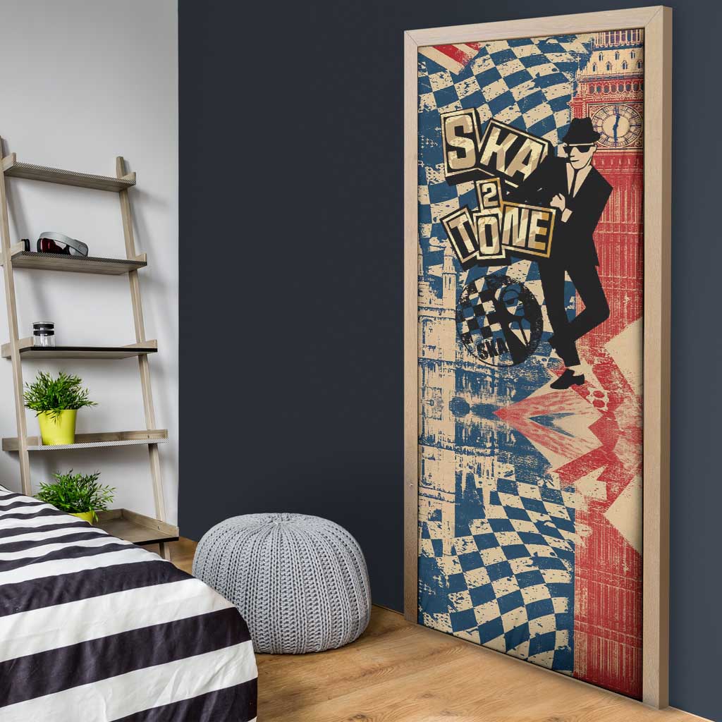 Ska 2 Tone Door Cover Big Ben Dance Two Tone Blue Checkerboard - Wonder Print Shop