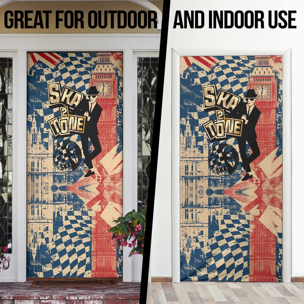Ska 2 Tone Door Cover Big Ben Dance Two Tone Blue Checkerboard - Wonder Print Shop