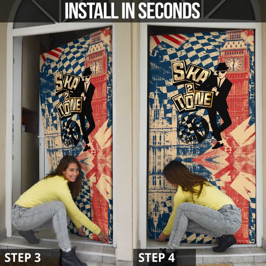 Ska 2 Tone Door Cover Big Ben Dance Two Tone Blue Checkerboard - Wonder Print Shop