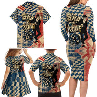 Ska 2 Tone Family Matching Long Sleeve Bodycon Dress and Hawaiian Shirt Big Ben Dance Two Tone Blue Checkerboard - Wonder Print Shop