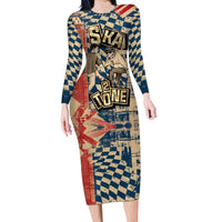 Ska 2 Tone Family Matching Long Sleeve Bodycon Dress and Hawaiian Shirt Big Ben Dance Two Tone Blue Checkerboard - Wonder Print Shop