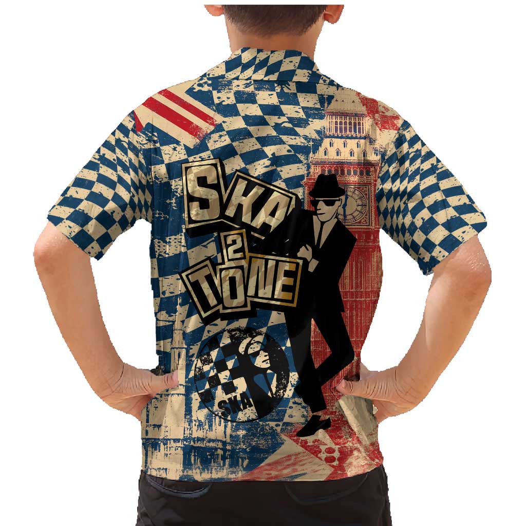 Ska 2 Tone Family Matching Mermaid Dress and Hawaiian Shirt Big Ben Dance Two Tone Blue Checkerboard - Wonder Print Shop