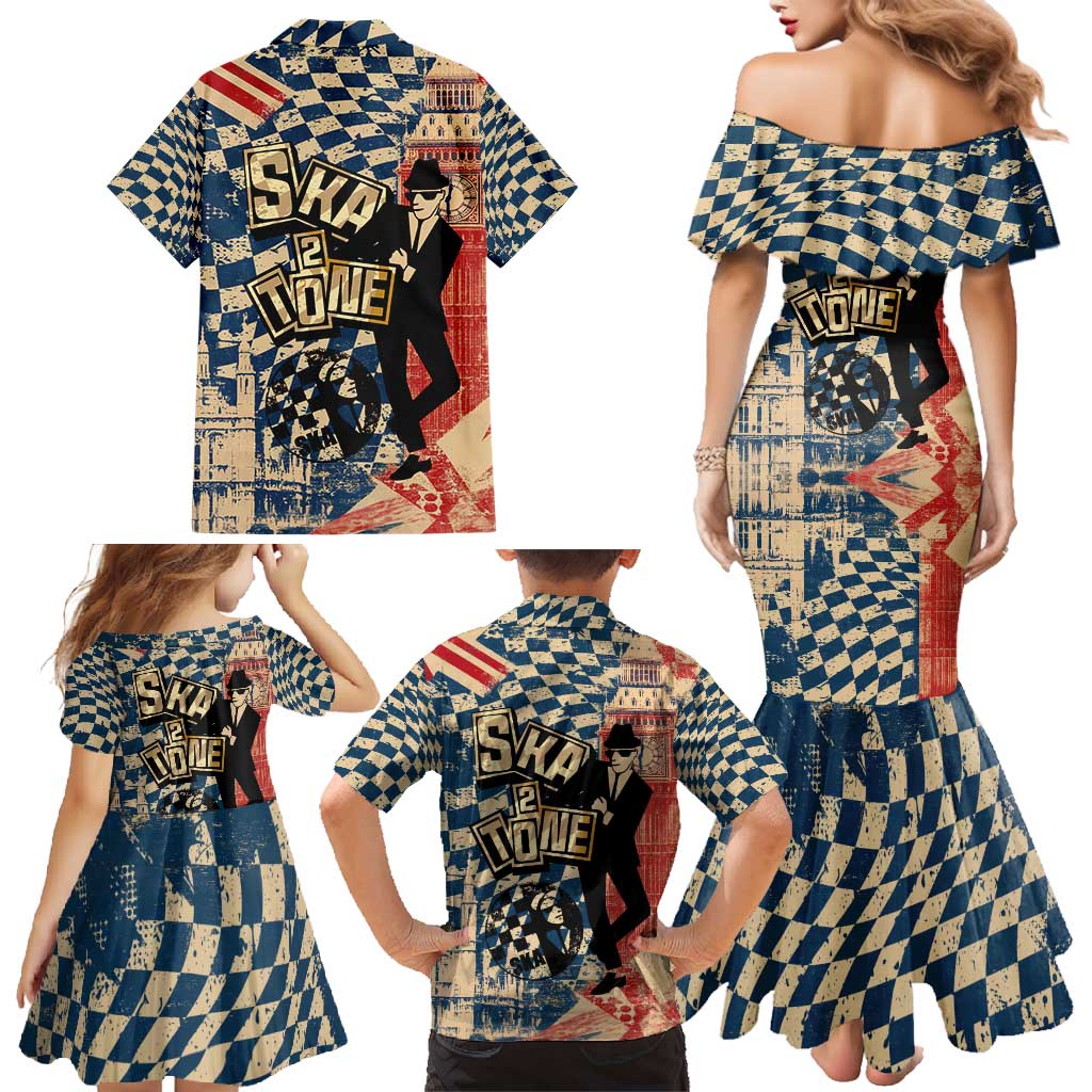 Ska 2 Tone Family Matching Mermaid Dress and Hawaiian Shirt Big Ben Dance Two Tone Blue Checkerboard - Wonder Print Shop
