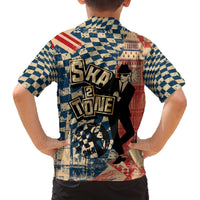 Ska 2 Tone Family Matching Off The Shoulder Long Sleeve Dress and Hawaiian Shirt Big Ben Dance Two Tone Blue Checkerboard - Wonder Print Shop
