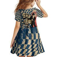 Ska 2 Tone Family Matching Off The Shoulder Long Sleeve Dress and Hawaiian Shirt Big Ben Dance Two Tone Blue Checkerboard - Wonder Print Shop