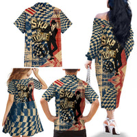 Ska 2 Tone Family Matching Off The Shoulder Long Sleeve Dress and Hawaiian Shirt Big Ben Dance Two Tone Blue Checkerboard - Wonder Print Shop