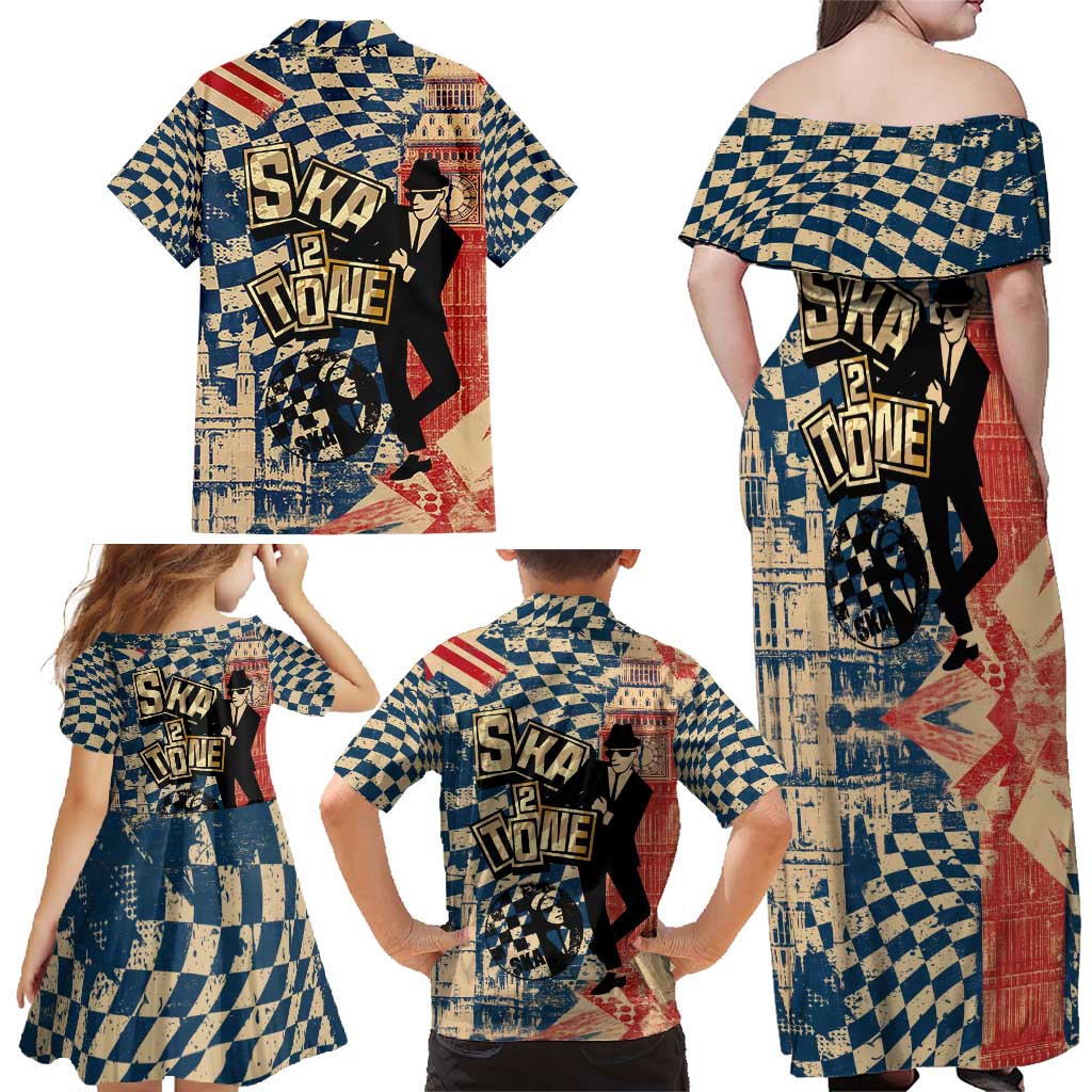 Ska 2 Tone Family Matching Off Shoulder Maxi Dress and Hawaiian Shirt Big Ben Dance Two Tone Blue Checkerboard - Wonder Print Shop