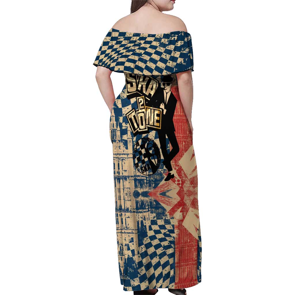 Ska 2 Tone Family Matching Off Shoulder Maxi Dress and Hawaiian Shirt Big Ben Dance Two Tone Blue Checkerboard - Wonder Print Shop