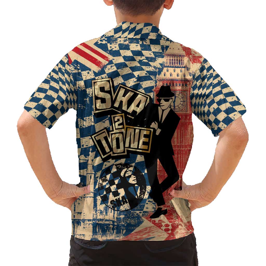 Ska 2 Tone Family Matching Puletasi and Hawaiian Shirt Big Ben Dance Two Tone Blue Checkerboard - Wonder Print Shop