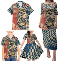 Ska 2 Tone Family Matching Puletasi and Hawaiian Shirt Big Ben Dance Two Tone Blue Checkerboard - Wonder Print Shop