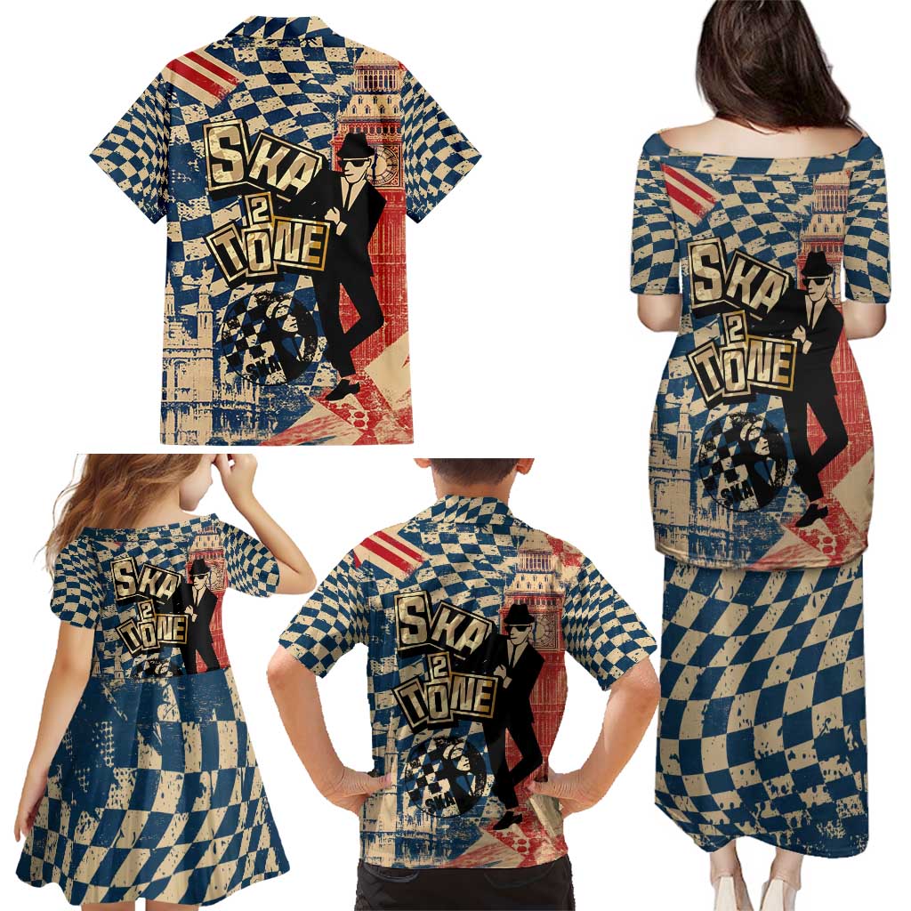 Ska 2 Tone Family Matching Puletasi and Hawaiian Shirt Big Ben Dance Two Tone Blue Checkerboard - Wonder Print Shop