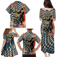 Ska 2 Tone Family Matching Puletasi and Hawaiian Shirt Big Ben Dance Two Tone Blue Checkerboard - Wonder Print Shop