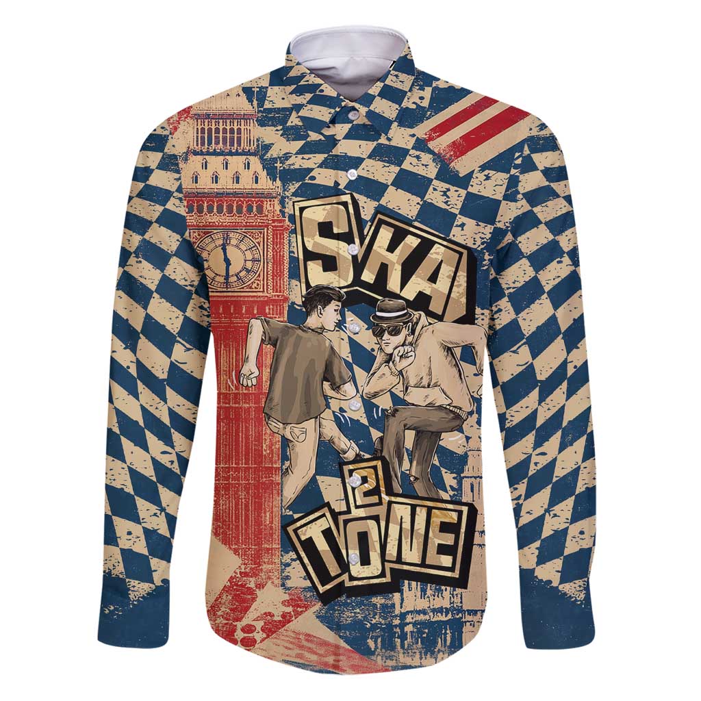 Ska 2 Tone Family Matching Puletasi and Hawaiian Shirt Big Ben Dance Two Tone Blue Checkerboard - Wonder Print Shop