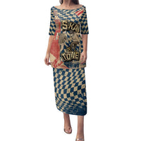 Ska 2 Tone Family Matching Puletasi and Hawaiian Shirt Big Ben Dance Two Tone Blue Checkerboard - Wonder Print Shop