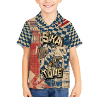 Ska 2 Tone Family Matching Puletasi and Hawaiian Shirt Big Ben Dance Two Tone Blue Checkerboard - Wonder Print Shop