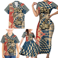Ska 2 Tone Family Matching Short Sleeve Bodycon Dress and Hawaiian Shirt Big Ben Dance Two Tone Blue Checkerboard - Wonder Print Shop