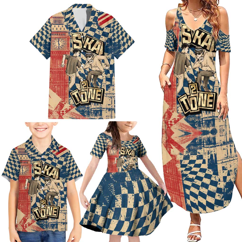 Ska 2 Tone Family Matching Summer Maxi Dress and Hawaiian Shirt Big Ben Dance Two Tone Blue Checkerboard - Wonder Print Shop
