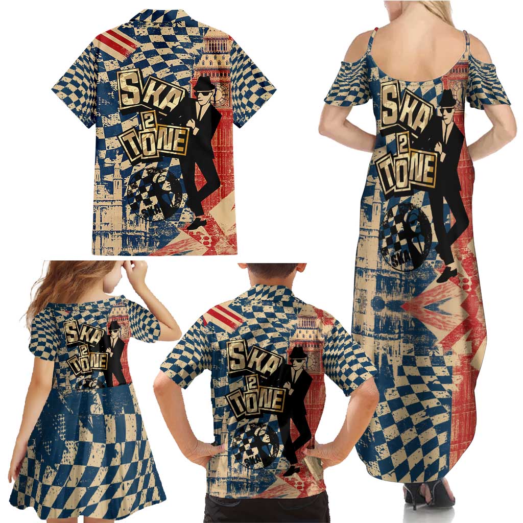 Ska 2 Tone Family Matching Summer Maxi Dress and Hawaiian Shirt Big Ben Dance Two Tone Blue Checkerboard - Wonder Print Shop