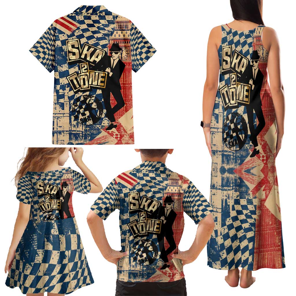 Ska 2 Tone Family Matching Tank Maxi Dress and Hawaiian Shirt Big Ben Dance Two Tone Blue Checkerboard - Wonder Print Shop