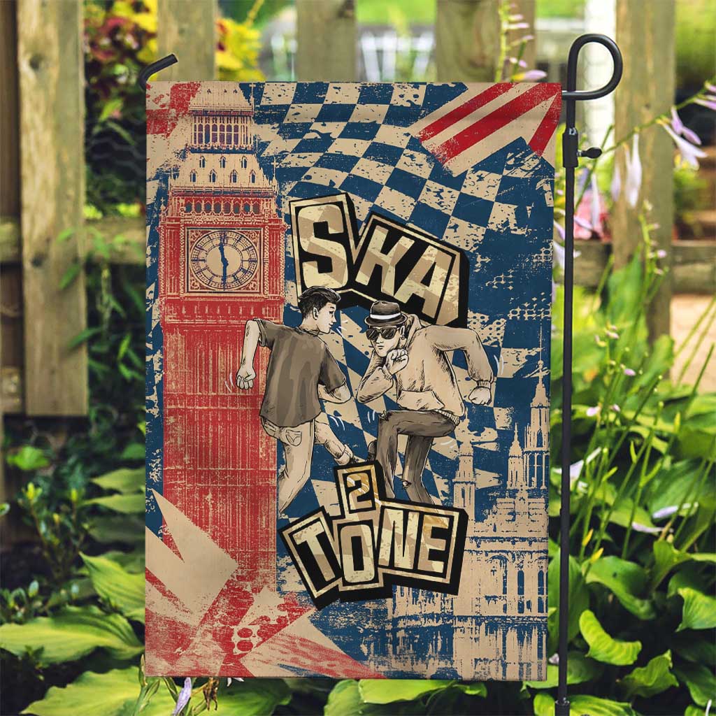 Ska 2 Tone Garden Flag Big Ben Dance Two Tone Blue Checkerboard - Wonder Print Shop